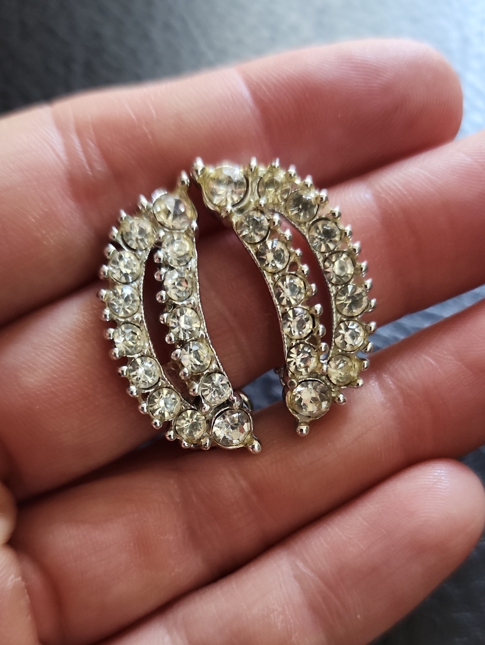 VTG Bogoff Crystal Pavé Silver-Tone Clip Earrings - Clear Crystal